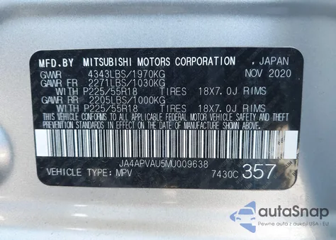 2021 Mitsubishi Outlander Sport 2.0 Se 2Wd from USA, damaged, VIN JA4APVAU5MU009638